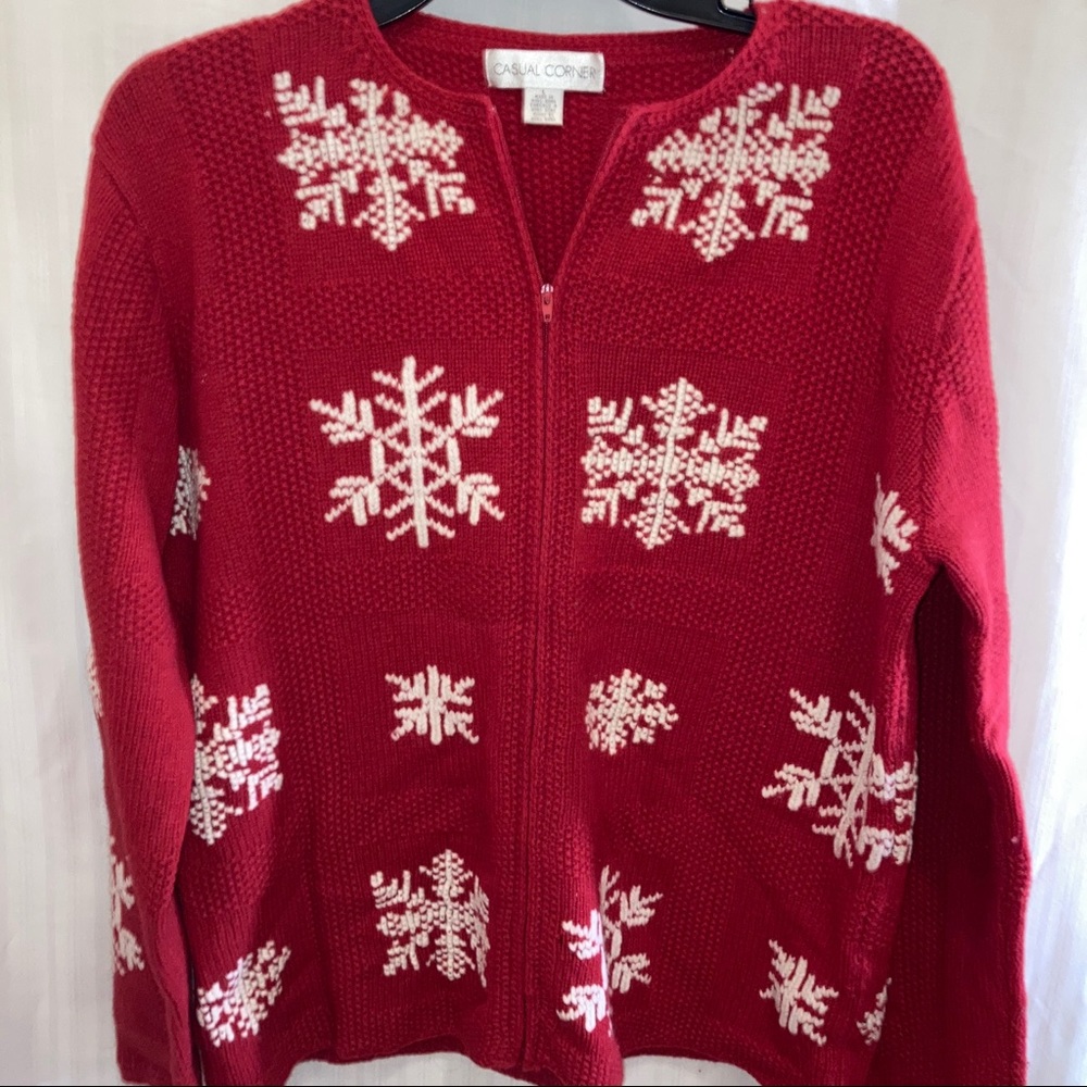 CC Red winter sweater with snowflakes Large